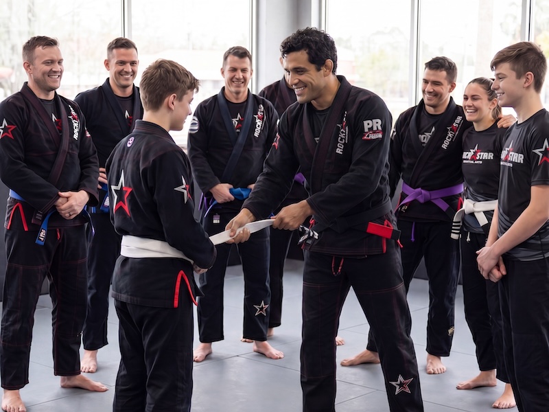 Students drilling technique on the mat