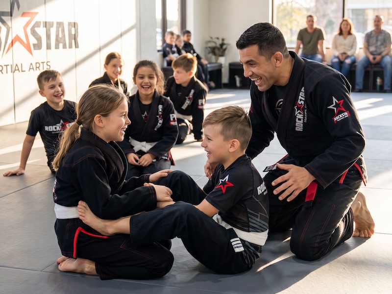 Instructor personally tying a student's white belt